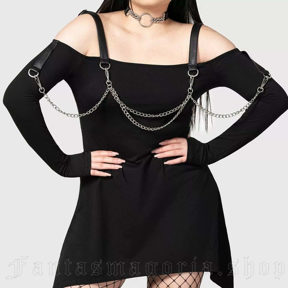 Killstar Dresses & Skirts - Killstar Pleasuring Chain black mini dress sharkbite hanky hem‎